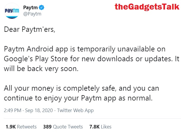 Paytm App Removed from the Google Play Store